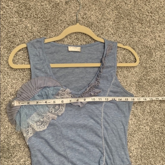 Forla Paris Boho Blue Ruffle Details Ribbed Tank Top - Picture 7 of 8